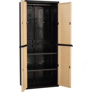 Armario de Plástico Minimalista con Marco Negro y Gabinete de Almacenamiento Beige con Dos Puertas, Barra para Colgar Ropa, Organizador para Dormitorio - Product Image 2