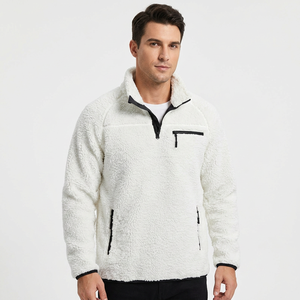 Sudadera de Forro Polar Blanco para Hombre, Cuello Medio con Cierre, Corte Regular, Color Sólido, Cortavientos, Chaqueta Casual de Invierno - Product Image 5
