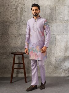 Best Quality <b>Men</b> Ethnic Jacquard Weave <b>Kurta</b> Pajama Set Party Wear Comfortable and Stylish Art Silk Outfit Available For Sale - Product Image 6