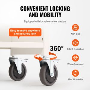 Carrello Porta Libri a Rotelle Monofacciale con Capacità di 150 kg, Ripiani Piatti 79,5 cm x 38,6 cm x 124,7 cm, Ruote Bloccabili da 4 Pollici, Struttura in Acciaio - Product Image 4