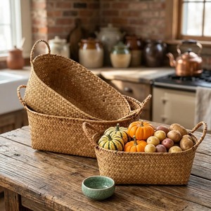 ชุดตะกร้าหวายรูปวงรี 3 ใบ ตะกร้าเก็บของทำมือ ขายส่ง เป็นมิตรกับสิ่งแวดล้อม ผลิตในเวียดนาม - Product Image 3