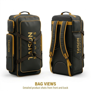 Women Gaelic Football Bag premium GSM polyester red gold multi panel sports <b>backpack</b> with heat transfer custom logo Duffle bag - Product Image 3