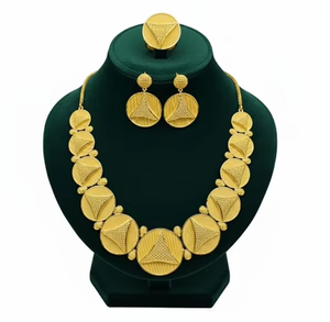Ensemble de bijoux plaqué or 24 carats 4 pièces, très élégant, comprenant un collier, pour femmes, fiançailles, mariage, fête, collection de cadeaux élégants - Product Image 1