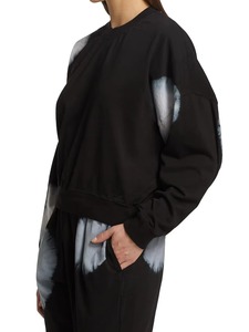 Sudadera Negra Blanca con Efecto Decolorado y Puntos Circulares, Cuello Redondo, para Mujer, Estilo Minimalista Urbano, Algodón Oversize, OEM Personalizado - Product Image 4