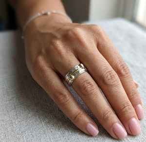Pure 925 Sterling <b>Silver</b> & Brass Spinner <b>Ring</b> Handmade Hammered Wide Band Meditation Anxiety Relief Statement <b>Ring</b> Gift Her <b>Men</b> - Product Image 2