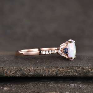 Anillo de Boda Art Deco con Ópalo Azul Zafiro, Certificado IGI, Plata de Ley 925, Chapado en Oro de 14K, Joyería Festiva para Mujer - Product Image 5