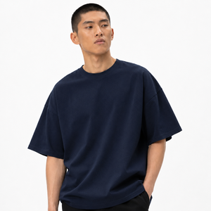 Camiseta de Algodón Azul Marino Sólido Extra Grande para Hombre, Cuello Redondo, Manga Corta, Estilo Casual, Corte Regular - Product Image 1