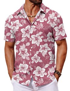 Classic <b>Beach</b> <b>Shirts</b> <b>Men</b> Summer Casual Cotton Linen Hawaiian Printed Button Down Short Sleeve Resort Vacation Holiday <b>Shirt</b> - Product Image 1