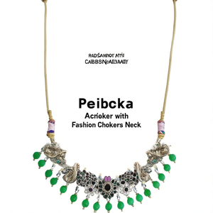 Peacock Choker with Green Big Beads - Product Image 2