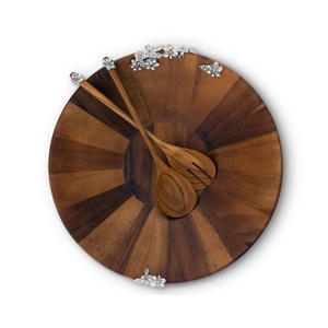 Ensaladera de Madera de Acacia con Adorno de Flores de Cerezo Plateadas y Borde Metálico Floral - Product Image 3