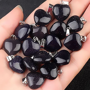 Pendentif en forme de cœur en pierre de soleil bleue en argent sterling 925 – Charme en pierre précieuse naturelle pour la fabrication de colliers - Product Image 1