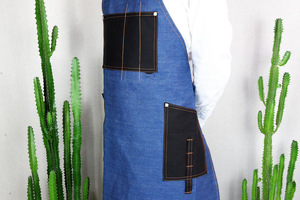 Tablier de service en toile personnalisé avec logo, bretelles en cuir réglables, uniforme professionnel pour serveurs, réceptionnistes d'hôtel, hôtesses de l'air - Product Image 3
