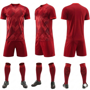 Conjunto de Camiseta de Fútbol Roja para Hombre, Manga Corta, Estampado Geométrico, Transpirable, de Poliéster, Uniforme para Todas las Temporadas - Product Image 2