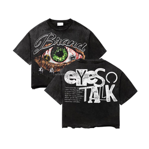 T-shirt Homme Personnalisé à Manches Longues Double Couche avec Motif Graphique Surdimensionné, Coupe Boxy Courte, Effet Délavé à l'Acide, Col Montant et Strass de Luxe - Product Image 6