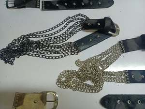 Y2K Style Cow Hide Leather <b>Belt</b> Alloy Plate Buckle <b>Chain</b> Detail Solid Color Casual Design Durable One Piece Molding Waterproof - Product Image 5