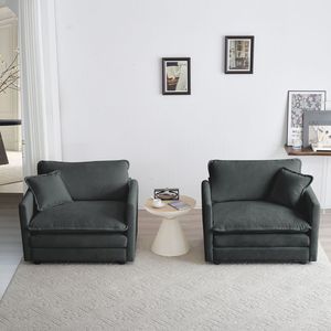 Juego de 2 Sillones de Chenilla Gris de Alta Gama, Sillones Tapizados de Lujo con Cojín Decorativo para Sala de Estar - Product Image 2