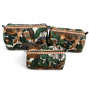 Premium 3 Piece Quilted Tiger Print <b>Makeup</b> Pouch Set Cotton Cosmetic Bags for Women Travel Toiletry Organizer Zipper <b>Case</b> Gift S - Product Image 6