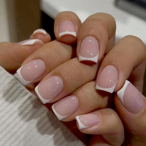 Ongles à presser personnalisés en ABS français, forme amande, couvrance totale, pré-dessinés, rose doux, courts, pour filles, 24 pièces, avec colle - Product Image 1
