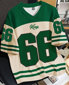 T-shirt décontracté à col en V et manches courtes pour homme, style sport rétro américain, coupe ample, avec imprimé lettres - Product Image 3