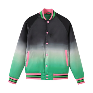 Veste universitaire unisexe dégradée à col rabattu, fermeture boutonnée, coupe classique, style décontracté, idéale pour le printemps, en polyester, tendance - Product Image 3