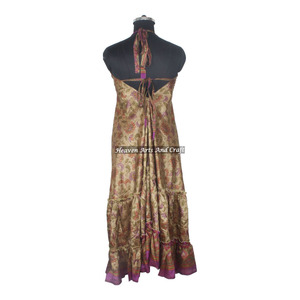 Nouvel Arrivage Robes Longues Vintage en Soie Sari Style Western pour Femmes, Robes de Soirée Élégantes Sans Manches, Vente en Gros - Product Image 3