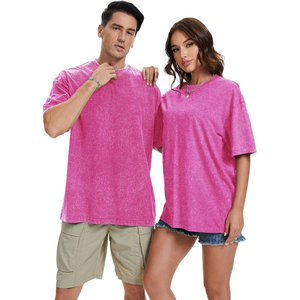เสื้อยืดโอเวอร์ไซส์สีชมพูล้วน แขนสั้น คอกลม ทรงยูนิเซ็กส์ ผ้าเจอร์ซีย์ถัก สไตล์ลำลอง สำหรับผู้ชายและผู้หญิง สตรีทแวร์ - Product Image 1