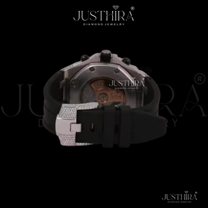 นาฬิกาข้อมือดีไซน์ทันสมัย ตัวเรือนเงินแท้ชุบสีดำ สายยาง สำหรับผู้ชาย เครื่องประดับแฟชั่น ประดับเพชรแบบฮิปฮอป - Product Image 3