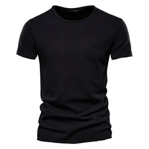 T-shirt décontracté pour homme en coton bleu marine foncé à col rond et manches courtes, idéal pour l'été, personnalisable avec logo, OEM, ODM, vente en gros de vêtements - Product Image 3