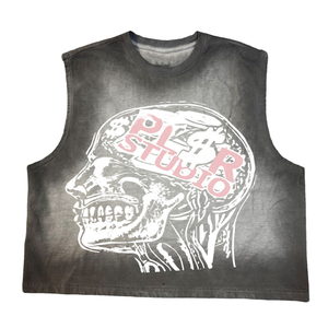 Camiseta sin mangas de corte holgado con lavado ácido personalizado, estampado DTG vintage, 100% algodón, para moda casual urbana, para marcas de ropa. - Product Image 3