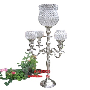 Candélabre carré en métal 5 bougies en cristal votif brillant plaqué argent fait à la main écologique décoration de salon de noël - Product Image 1