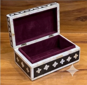 Handmade Bone Inlay & MDF Wood Black Floral Jewelry <b>Storage</b> Wedding Gift <b>Box</b> for Home Decor - Product Image 3