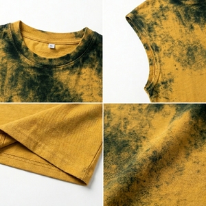 Men's Sleeveless Dip Dye Tank <b>Top</b> O-Neck Cotton Muscle Tee Casual Breathable Yellow Black Print Knitted Style - Product Image 6