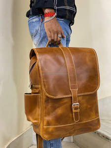 New Style Vintage Look Brown Crunch Leather Backpack Travel Backpack Office Leather Large Capacity Travel <b>Bag</b> for <b>Men</b> and Women - Product Image 2