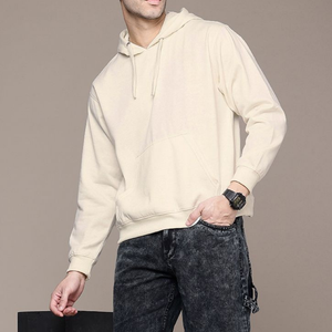 Sudadera con Capucha para Hombre, Color Crema, Corte Regular, Felpa de Algodón, Estilo Casual, Color Sólido, para Otoño - Product Image 4