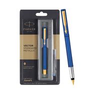Stylo plume Parker Vector Standard avec finition dorée, corps bleu métallisé, encre bleue
