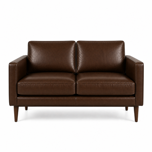 Mid-Century Modern Genuine Leather Upholstered <b>Sofa</b>, Stylish Retro Couch for Living Room Furniture Bedroom <b>Office</b> Apartment - Product Image 2