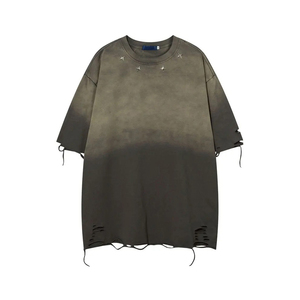เสื้อยืดผู้ชาย OEM/ODM แบบดิสเทรส 100% ผ้าฝ้าย น้ำหนักเบา แขนสั้น สกรีนโลโก้ตามสั่ง สไตล์สตรีทแวร์ มีจำหน่าย - Product Image 3