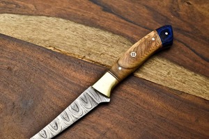 Cuchillo de filetear artesanal de Damasco |   Cuchillo de Chef Forjado a Mano, Mango de Madera, Personalizable OEM, Espesor de Hoja de 0.45mm, Punta Caída para Cocina - Product Image 5