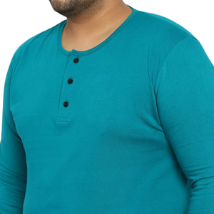 Camiseta Henley de Algodón Verde Azulado para Hombre, Corte Regular, Manga Larga, Estilo Casual, OEM ODM al por Mayor - Product Image 4