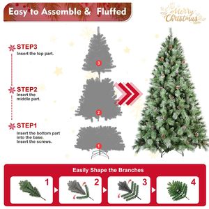 Albero di Natale completo realistico da 7 piedi 82 pigne 1348 rami rigidi in PVC misti struttura a cerniera facile configurazione robusta - Product Image 2