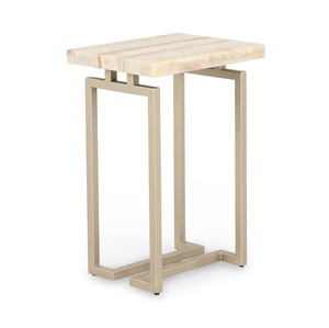 Modern Rectangular Onyx Stone Side <b>Table</b> with Champagne Gold Base Luxury Slim End <b>Table</b> and <b>C</b>-<b>Shaped</b> Drink <b>Table</b> for Living Room - Product Image 1