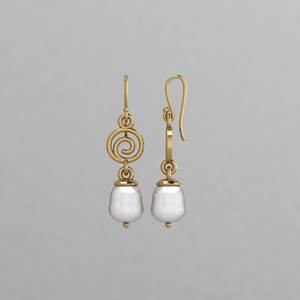 Boucles d'oreilles pendantes spirales Art Déco tendance en argent 925 faites à la main avec perles d'eau douce en forme de goutte, plaquées or, bijoux fins pour mariée chrétienne - Product Image 1