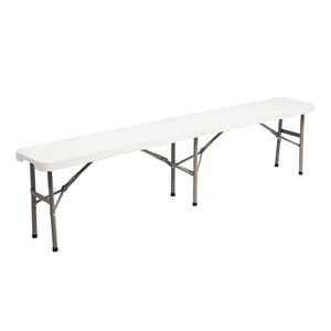 Portable 6 Feet White Plastic Folding <b>Bench</b> <b>Indoor</b>/Outdoor Picnic Camp Furniture 3-Legged XH Design - Product Image 1