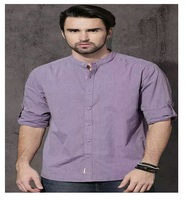 Conjunto de Camisa y Pantalón de Color Sólido para Hombre, Cuello Mao, Ligero, Transpirable, Manga Larga, a la Moda