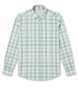 Camisa Casual de Algodón para Hombre Enovate, Diseño a Cuadros Pistacho Pálido, Manga Larga, Cuello Clásico, Transpirable, Estilo Primavera - Product Image 1