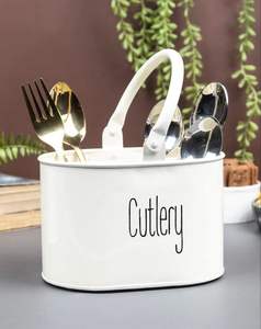 Organizador de cubiertos de hierro con revestimiento de color, de varias secciones, para almacenamiento de tenedores, cucharas y cuchillos, para uso en la cocina. - Product Image 1