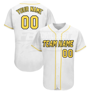 Camiseta de Béisbol Sublimada Personalizada Blanca y Amarilla con Nombre del Equipo 00, Manga Corta, Cierre de Botones, Corte Regular, Unisex para Adultos - Product Image 1