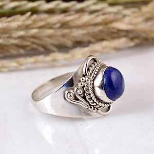 Handmade 925 Sterling <b>Silver</b> Blue Lapis Lazuli Bezel Setting Wedding Party Boho <b>Statement</b> <b>Ring</b> - Product Image 2