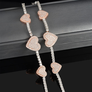 Rose Gold Plated <b>Heart</b> Moissanite <b>Bracelet</b> <b>Sterling</b> <b>Silver</b> Tennis Cuff 925 <b>Silver</b> Moissanite Two Tone <b>Heart</b> Tennis <b>Bracelet</b> - Product Image 2