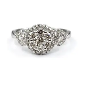 HongKong all'ingrosso anello di diamanti a grappolo gioielli 18k oro bianco massiccio in vero diamante gioielli a grappolo fascia ad anello per uso quotidiano